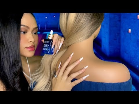 ASMR Blue Spa Therapist Plays W/ Your Hair + Scalp Massage, Back Scratch & Massage RP