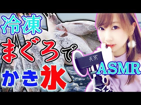 【ASMR】削る音&咀嚼音 凍ったマグロでかき氷を作った結果… / Tuna shaved ice sound【あゆみぃな】