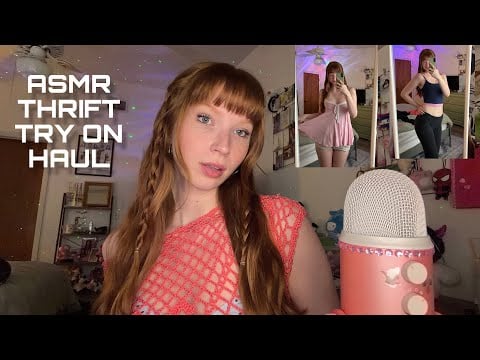 ASMR ❀ Try On Thrift Haul (Fabric Scratching, Mouth Sounds, Whispers)