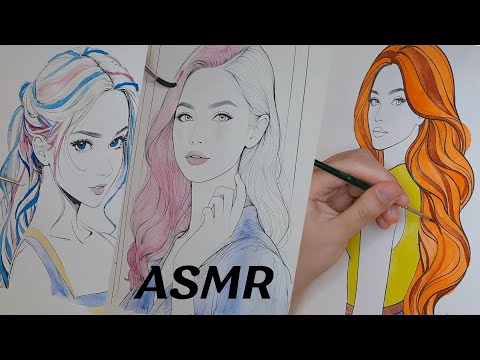 ASMR Coloring beautiful girls and talking softly with Russian accent