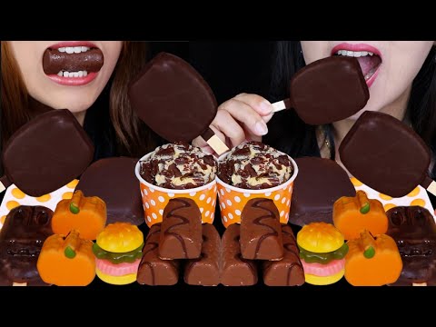 ASMR DARK CHOCOLATE DOVE ICE CREAM BAR, MINI CHOCOLATE MOUSSE CAKE, MANGO MOONCAKE, CANDY BUTTONS 먹방