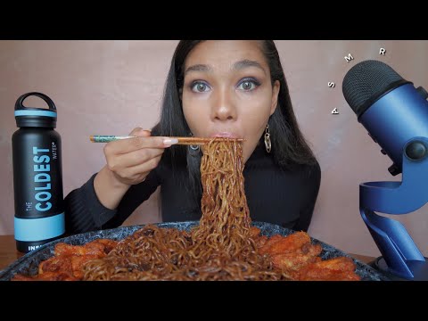 ASMR JAJANGMYEON NOODLE & HOT WING MUKBANG | 100,000 SUBSCRIBER CELEBRATION