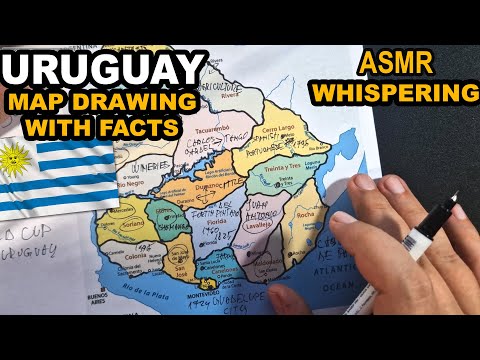 Drawing contour of URUGUAY map and its regions, with facts & secrets | Whispering geography ASMR