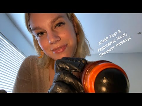 [ASMR] Fast & Aggressive Neck/Shoulder massage with a roller ball (Gloves)