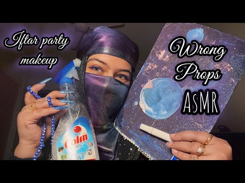 🧕🏼Habibti 💙doing your💄🍛 Iftaar party makeup with ❎wrong props ASMR #mouthsounds #makeupasmr