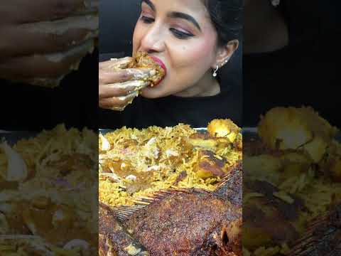 ASMR Eating Spicy Hyderabadi Chicken Biryani,Whole Fish Fry,Curry,Rice Big Bites ASMR Eating Mukbang