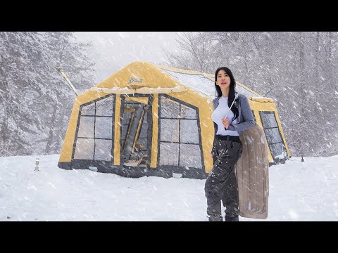 ❄️SNOW CAMPING WITH A GIANT AIR TENT