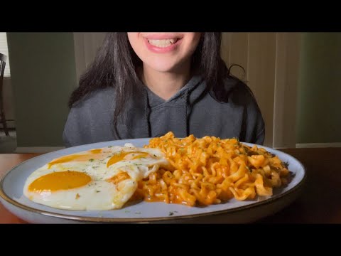 SPICY NOODLES AND RUNNY EGGS ASMR EATING
