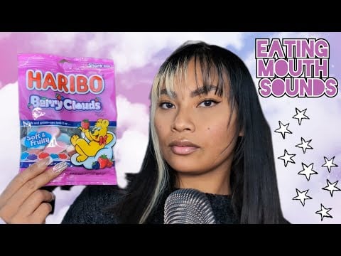 ASMR Eating Haribo Berry Clouds Gummies , Looped Video For Relaxation