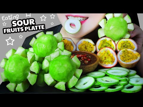 ASMR EATING SOUR FRUITS PLATTER(SOUR MANGO PASSION FRUIT AMBARELLA)CRUNCHY EATING SOUNDS | LINH-ASMR