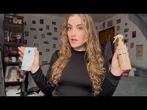 Positive Vibes ASMR Personal Attention grwm 💖(Curly hair refresh, skincare, quick makeup) 