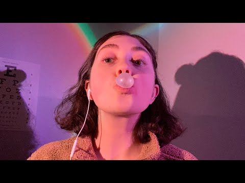 ASMR wet mouth sounds and gum chewing with face touching and whispered ramble (smile sounds)