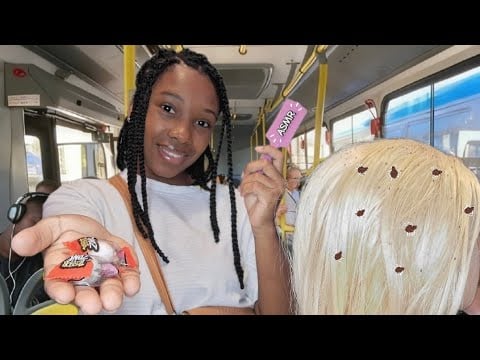 ASMR VENDEDORA DE BALA TIRA PIOLHOS DO SEU CABELO NO TRASPORTE PÚBLICO +1HORA DE ROLEPLAY sussurros)