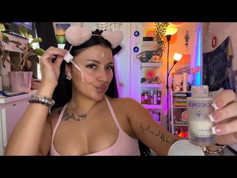 ASMR Skincare Routine 🫧 (whispering, tapping, application sounds) #asmr #skincare 