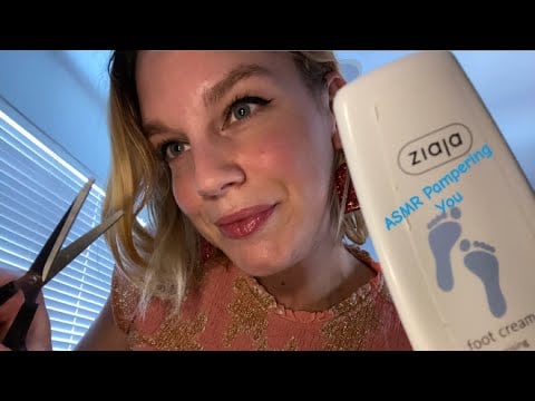 [ASMR] Fast & Aggressive Haircut, Foot Massage With Lotion + Massage With A Rollerball *No Gloves*
