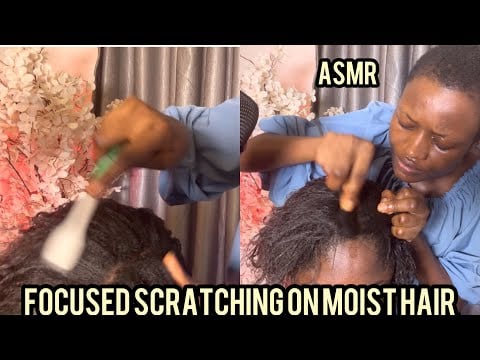 ASMR ✨Concentrative scalp scratching and blowing on moist hair for sleep