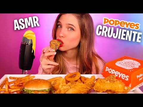 ASMR COMIENDO CONTIGO POLLO CRUJIENTE DE POPEYES 🍗🍔 MUY RELAJANTE (Mouth sounds) | Laia Oli