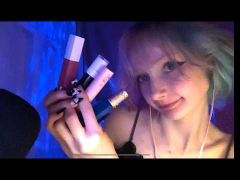 asmr trying on lip glosses and lipsticks. mouth soundsss