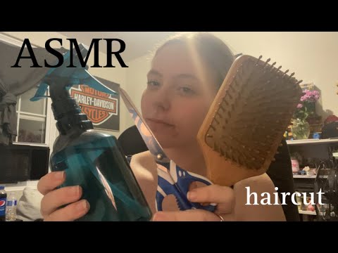 ASMR haircut (scissor sounds, water sounds, and brush sounds)