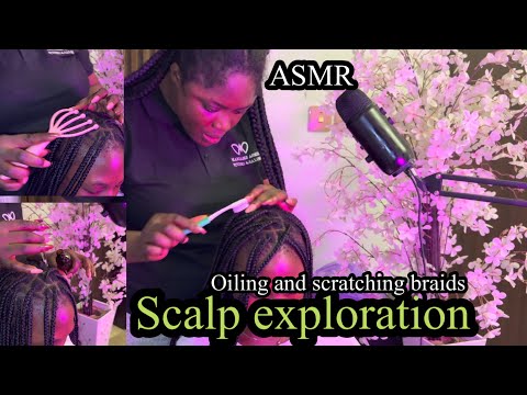 ASMR ✨soft whisper long nail  scalp scratching on braids with scalp oiling fir insomnia