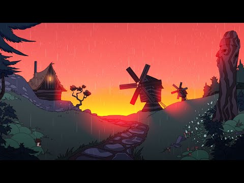 Animated AMBIENCE | Windmills in a storm | Rain and thunder ambience HD 2023