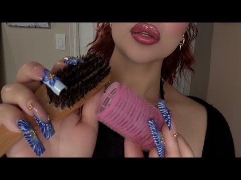 ASMR Heatless Blowout 🎀 Hair Rollers, Clicky Parting / Sectioning + Brushing 🪮 