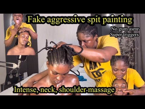 ASMR ✨Sensual fake spit painting, intense Neck, face, head with shoulder massage