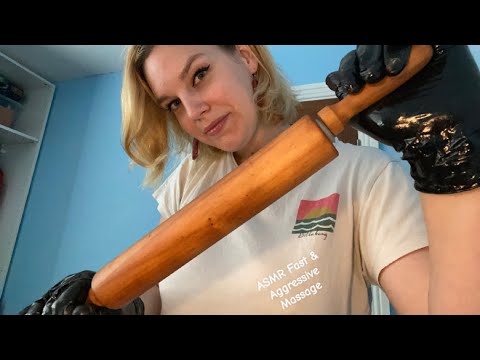 [ASMR] Fast & Aggressive Leg Massage With Oil + Wooden Roller Pin (Gloves)