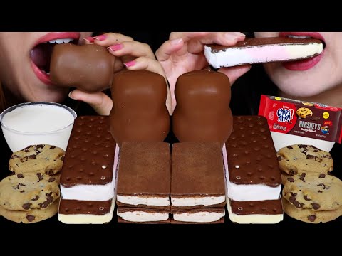 ASMR HERSHEY'S COOKIES & MILK, LINDT CHOCOLATE FIGURINES, MILK CREAM SNACK CAKES, ICE CREAM SANDWICH