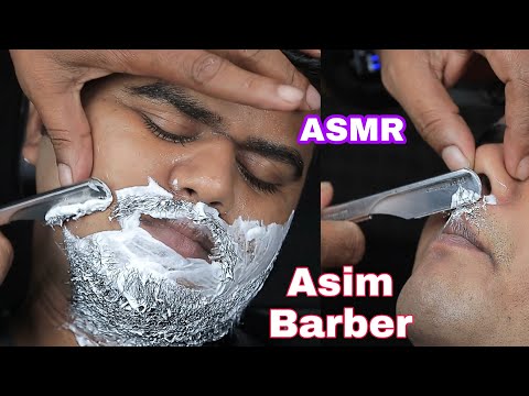 Asim Barber Beard Shaving ASMR | Straight Razor Face Shaving  ASMR Clean Shaving  Neck Cracking