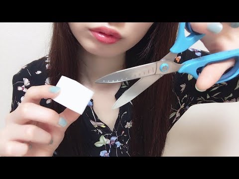 [ASMR] Cutting Sponge with Scissors & Toothpick & Folk !! No Talking