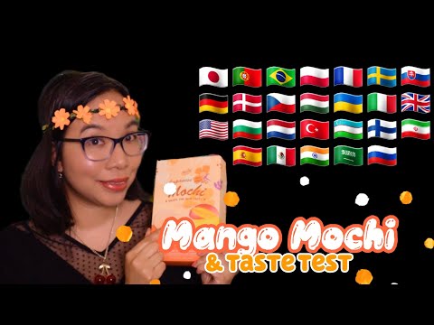 ASMR RICE CAKES IN DIFFERENT LANGUAGES (Fast Tapping, Mouth Sounds) 🥭🧁 Trying Mango Mochi