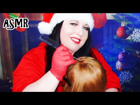 ASMR Tingly Christmas Scalp Check Roleplay (Soft Spoken) Rat Tail Comb, Gloves, Parting, Sectioning