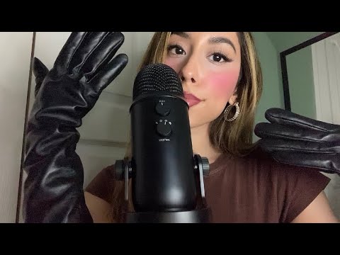 ASMR Leather Gloves (mouth sounds, face scratching, squeezing, pluck) 