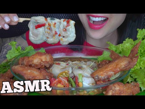 ASMR RAW OYSTERS + CHICKEN WINGS + THAI SPICY NOODLE SALAD (EATING SOUNDS) NO TALKING | SAS-ASMR