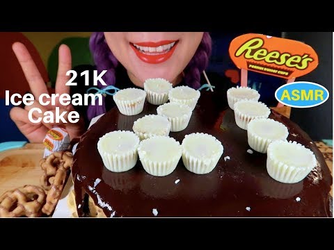 ASMR [21K] 리세스 땅콩버터 아이스크림케익 리얼사운드 먹방 |Reese’s ICE CREAM CAKE EATING SOUND| CURIE.ASMR