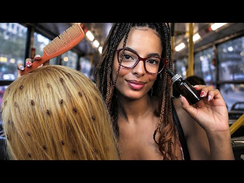 ASMR Tirando PIOLHO do seu Cabelo no Ônibus 🚌✨ (Sono Garantido ✅)