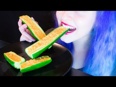 ASMR: Crispy Peanut Butter Cucumber Boats ~ Relaxing Eating Sounds [No Talking | Vegan] 😻