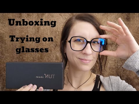 ASMR glasses fitting, trying on glasses, unboxing TIJN glasses. Tapping on glasses.