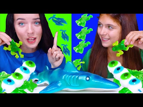 ASMR RED FOOD, GREEN FOOD, BLUE FOOD, PINK CANDY MUKBANG 먹방 COMPILATION