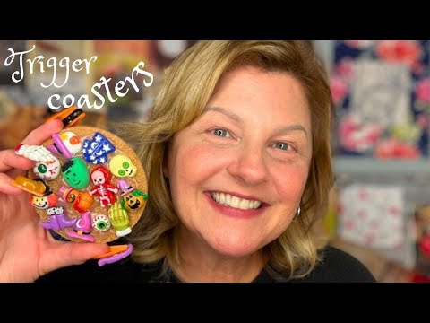 ASMR | Halloween Trigger Coasters - Diamond Art and Charms | Tapping with Long Halloween Nails 👻🎃✨