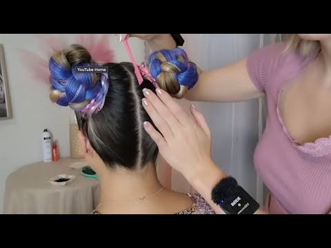ASMR Perfectionist Twin Bun Hairstyle With Blue Extensions - Mini Combing & Hair Wax - Final Touches
