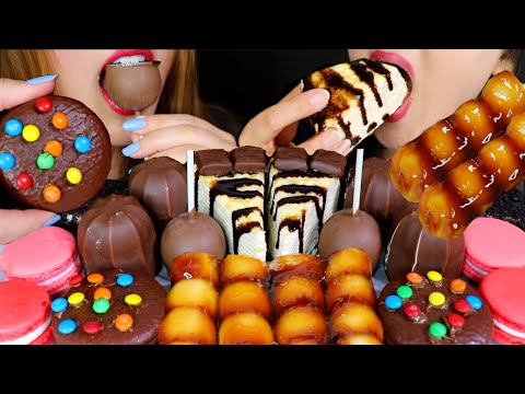 ASMR MOST POPULAR DESSERTS (CREPE CAKE, M&MS CAKE, CHOCOLATE COVERED MARSHMALLOW, MACARON, DANGO 먹방