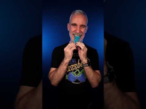 Weird Blue Raspberry candy ASMR: Giant ICEE Gummy, Brain Bitz Chew Bar
