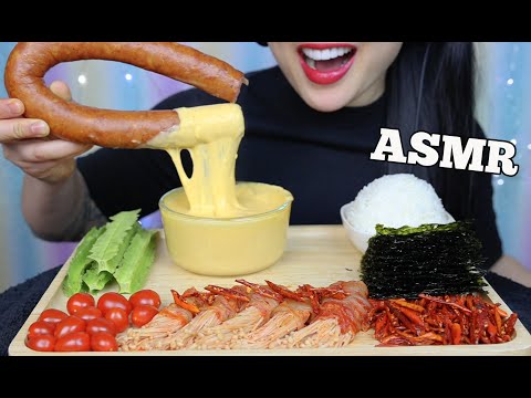 ASMR KOLBASSA SAUSAGE, CHEESE SAUCE, ENOKI KIMCHI (CRUNCHY SNAP EATING SOUNDS) NO TALKING | SAS-ASMR