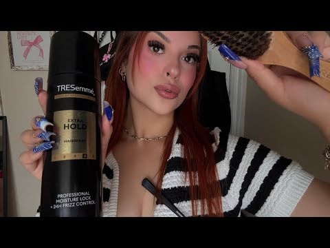 ASMR: Teasing & Styling Your Big 80s Hair Before the Party💃🏼 (Hair Rollers, Hair Fluffing)✨
