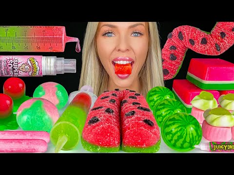 ASMR WATERMELON DESSERTS, FREEZE DRIED TAFFY, SYRINGE JELLO SHOTS, FRESCA DRINK MUKBANG 먹방