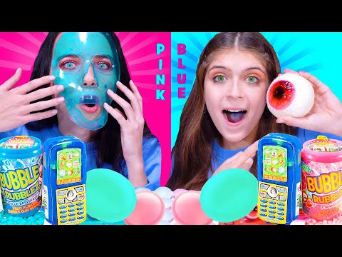 ASMR PINK FOOD vs BLUE FOOD CHALLENGE By LiLiBu