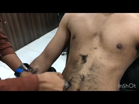 How to Trim Chest Hair & Belly Hair In Pakistani Style Body Shave 💈| ASMR Chest Massage |