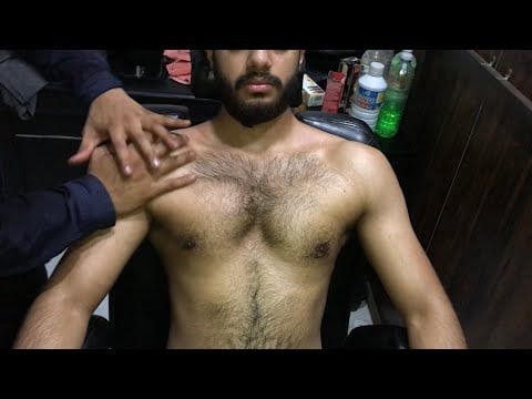 ASMR Deep Relaxing Chest & Belly Massage by young barber Ali 💈 | Belly Massage Oil Therapy | 😍